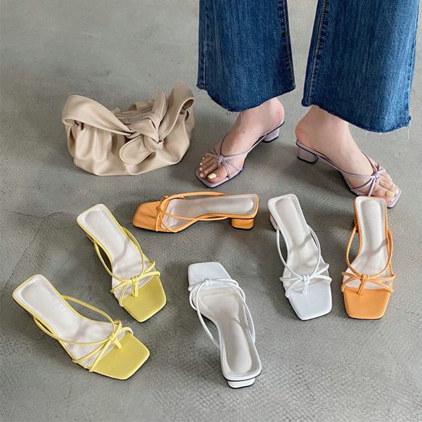 

women slippers cross strap flip flops slides square toe sandals women summer shoes mules 2020 new square heel slippers, Black