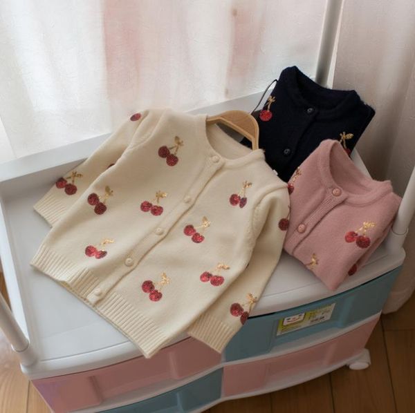 

kids girls' cherry sequin cardigan 4pcs/lot 80-120 knitted children's clothing sweater kids baby girls spring knitting outwear, Blue