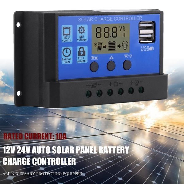 

12v/24v10a solar controller battery charger hd display controller usb output 3a
