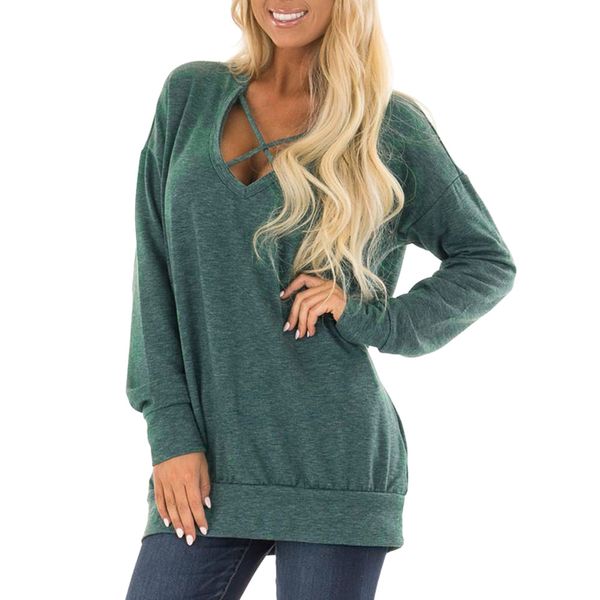 

women's ladies blouse winter 2019 letter blouse womens v-neck long sleeve shirt criss cross sweatshirt pullover, White