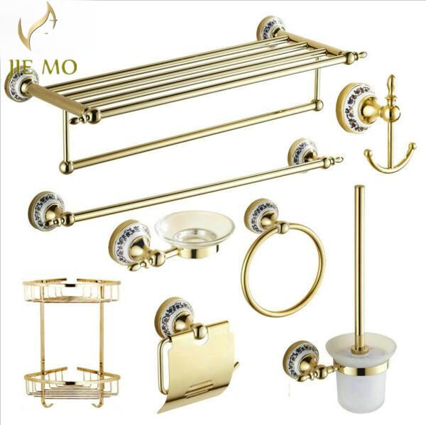 

direct manufacturer golden polished porcelain bathroom accessories bath hardware set towel bar paper holder cloth hook 8800
