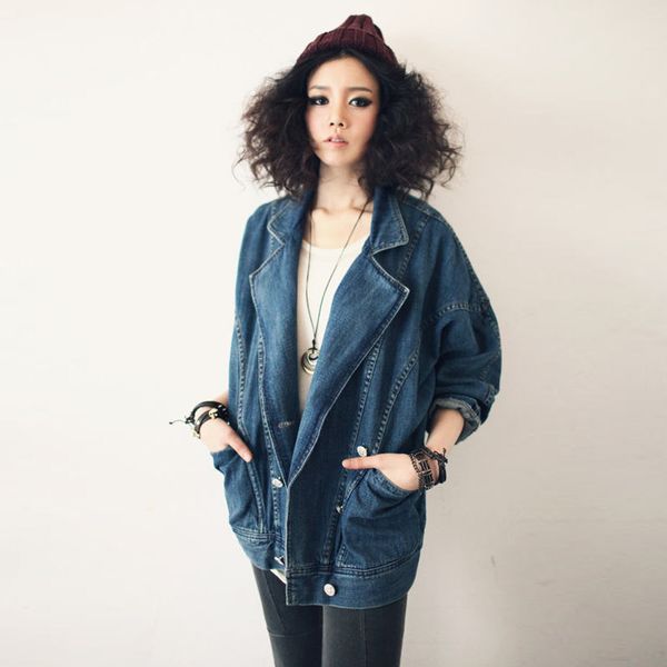 

fashion 2020 new spring women long sleeve boyfriend large denim jacket bat sleeve plus size vintage jeans chaquetas mujer yb617, Black;brown
