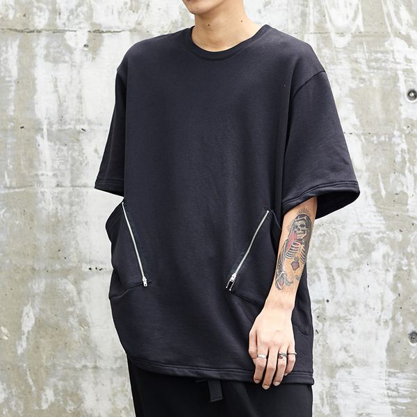 

men streetwear japan style loose casual short sleeve t-shirts male black o- neck punk gothic hip hop tee shirt, White;black