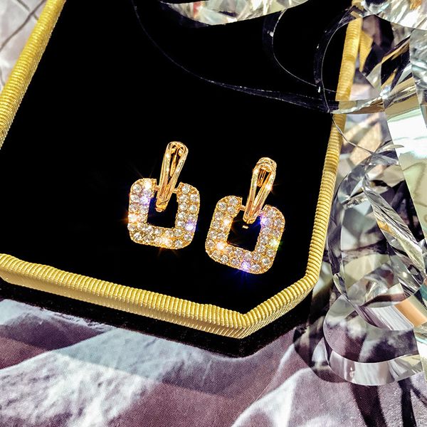 

korean elegant crystal bling sqaure drop earrings women lady bridal geometry earrings party xmas gift, Silver