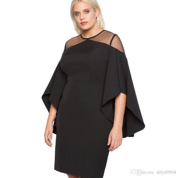 

fashion new mini full dress splicing circular collar irregular pagoda sleeve enlarging code dress women's clothing casual dresses 22039, Black;gray