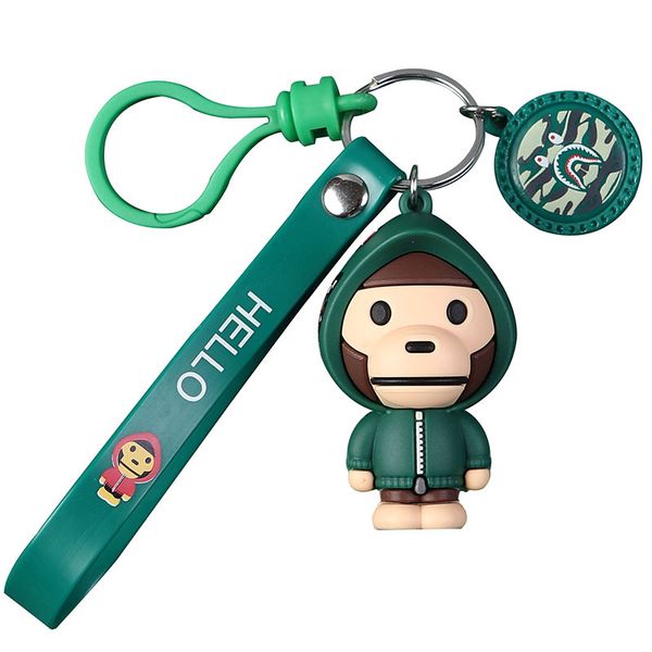 

2019 симпатичный мультфильм ветровка обезьяны брелок эпоксидный кожа pu rope животных орангутанг брелок брелок женщины сумка шарм подвеска, Silver