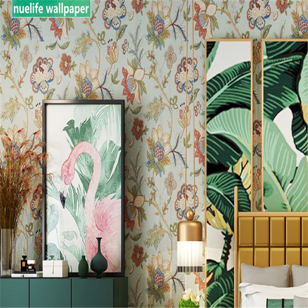 

american southeast asian style garden flower pattern study living room bedroom children's room tv background non-woven wallpaper