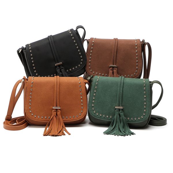 

fashion willow nail retro crossbody bag solid color frosted tassel shoulder bag mini pu handbag