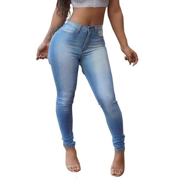 

women summer pants 2019 new stretch jeans female mid waist stretch slim pencil pants y515, Blue