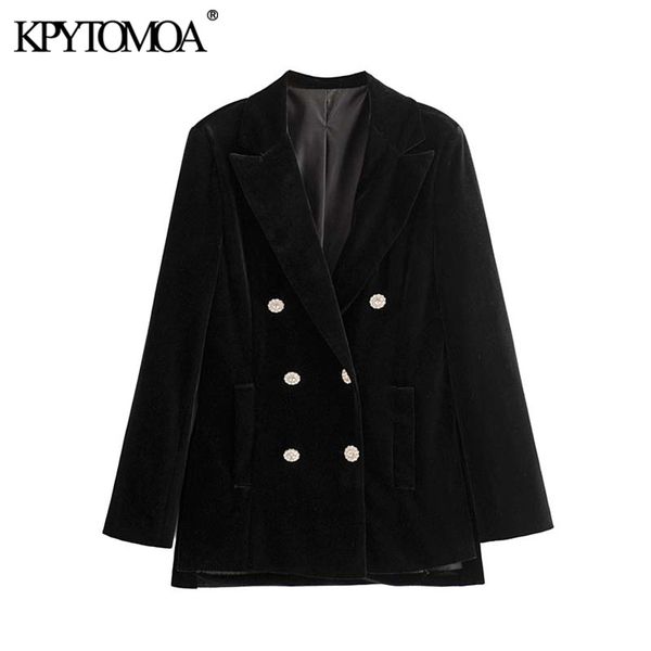 

vintage stylish office wear jewel buttons velvet blazer coat women 2020 fashion long sleeve pockets female outerwear chic, White;black