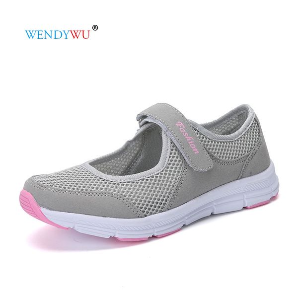 

2019 new spring women shoes middle old age women breathable mesh cloth anti-slip sneakers female leisure black flats plus size