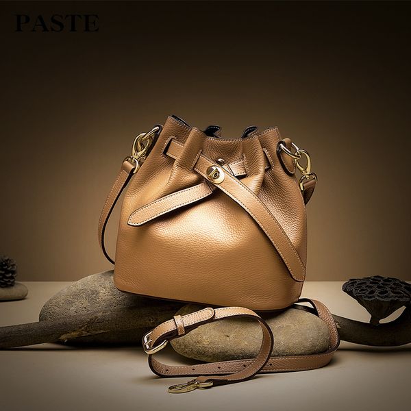 

quenya woman handbags genuine leather bag female bucket shoulder crossbody bags leather totes women messenger bag