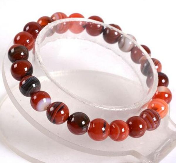 

new 10mm beautiful brazil natural red agate round pearl bracelet 7.5 ", Black