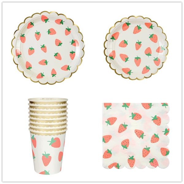 

strawberry paper disposable tableware party decoration tissue paper cup dish dinner tableware plates cups napkin py22