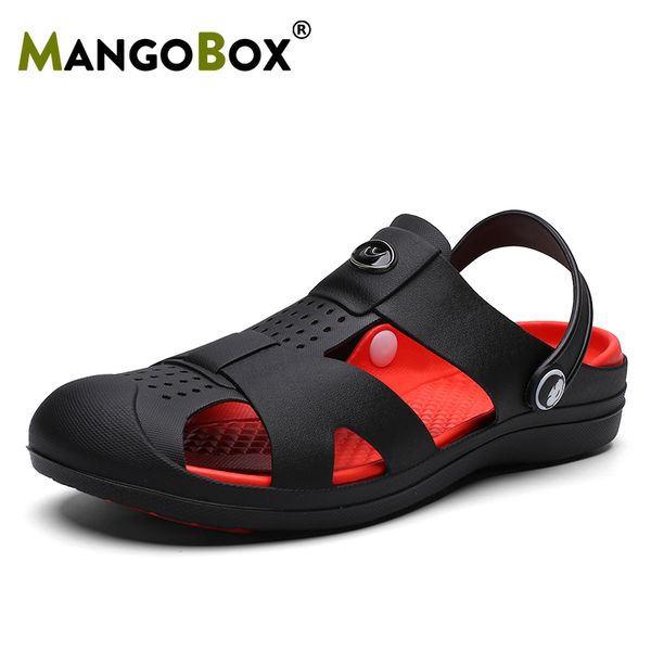 

summer rainproof anti-slip sandals men slides silicone upper men jelly shoes rubber soles mens outdoor garden walking sandals, Black