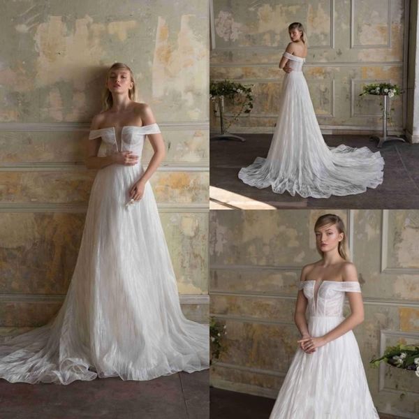 

beach appliqued wedding dresses off shoulder bridal gowns sweep train zipper boho country custom, White