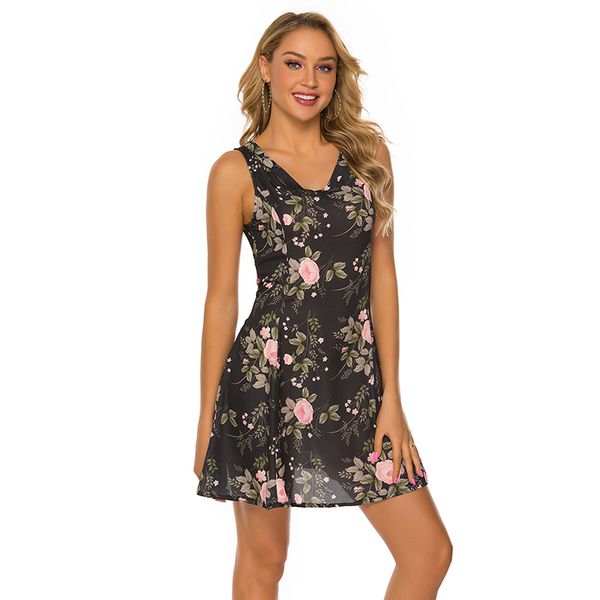 

women's ladies' sweet summer dress 2 styles waist slim v-neck sleeveless mini dress size s /  / l xl/2xl, Black;gray