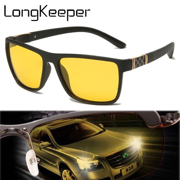 

longkeeper night vision driver sunglasses men polarized sun glasses yellow tr90 frame square eyewear car driving goggles uv400, White;black
