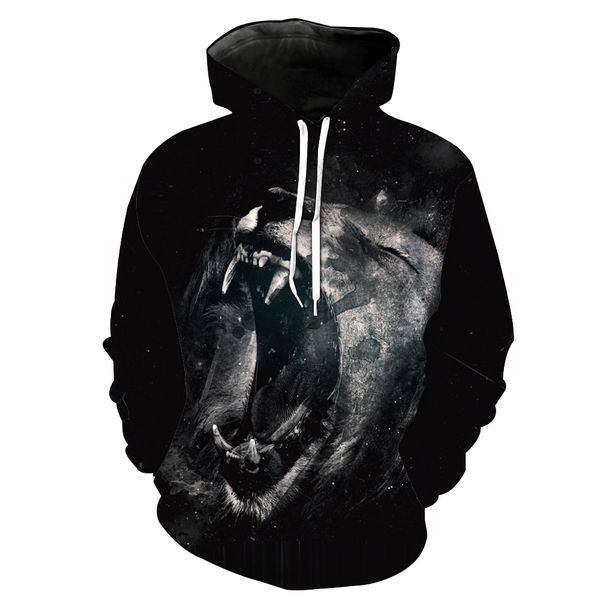 

NEW ARRIVAL Black Lion Head Print Stereo Paste Bag Casual Black Hoodie for Young Men Designer Hoodies Fashion Hipster Hoodies