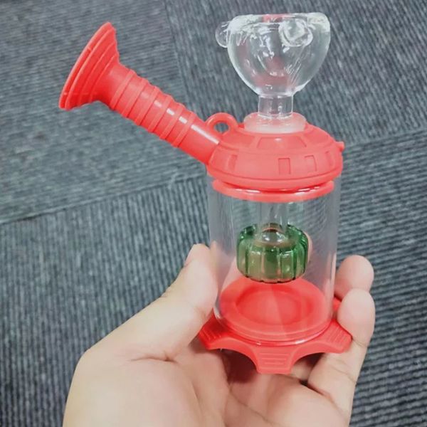 Grün Rot Silikon Bong Glas Wasser Bong Duschkopf Perkolator Öl Dab Rig Wasserpfeifen Mini Bongs mit Schüssel SP233