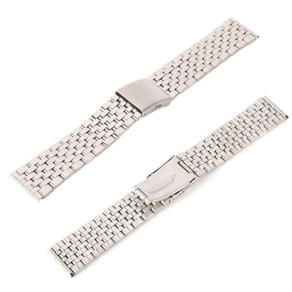 

stainless steel metal strap silver watch band bracelet double fold deployment clasp watch buckle18 20 22mm, Black;brown