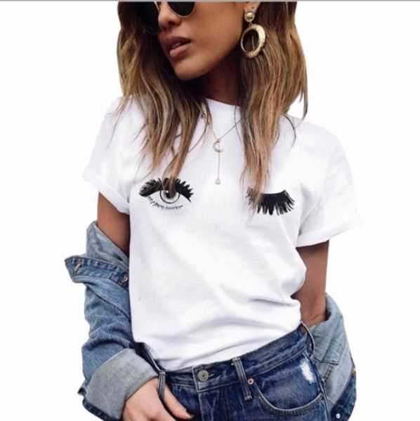 

Womens Tshirt Eyes Printing Round Neck Short Sleeve T-Shirt for Female Casual Fashion Style with 2 Colors Asian Size S-2XL