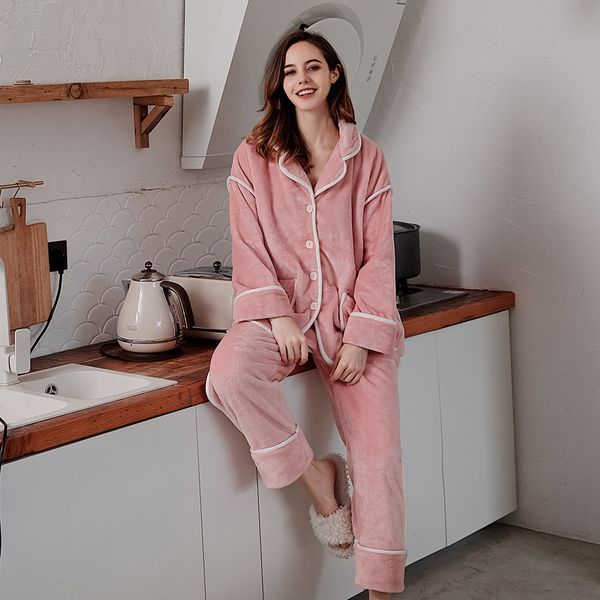 

women's sleepwear pajamas for women 2021 flannel winter version of the thick long-sleeved trousers two-piece home clothessleepwear, Black;red