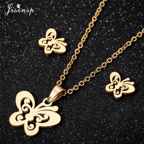 

jisensp new hollow butterfly necklace women's jewelry sets bijoux animal necklaces & pendants cute earrings kids new year gifts, Silver