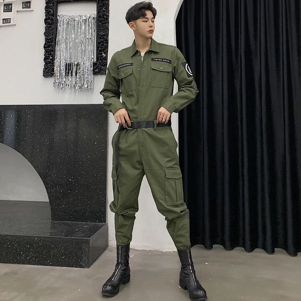 

vintage tooling jumpsuit men's 2019 spring new arrival casual one piece overalls hip hop loose work long sleeve rompers ds50405, Black