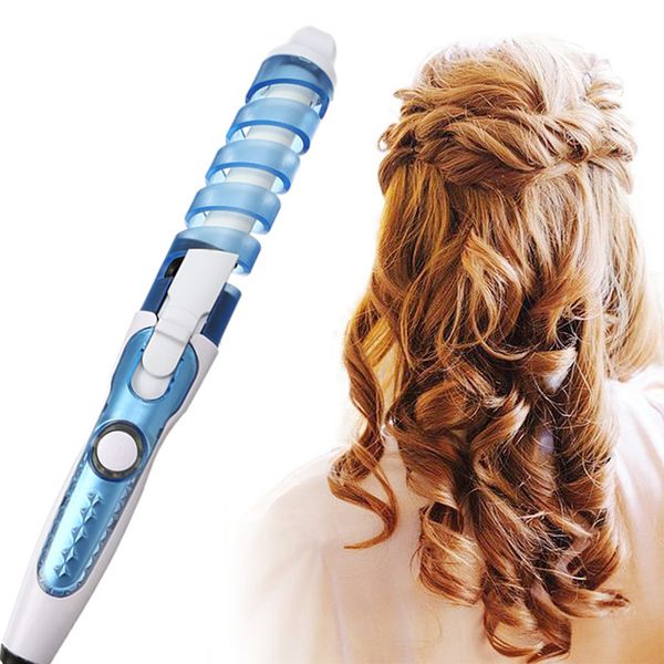 

professional hair curler magic spiral curling iron fast heating curling wand electric hair styler salon portable styling tool, Black