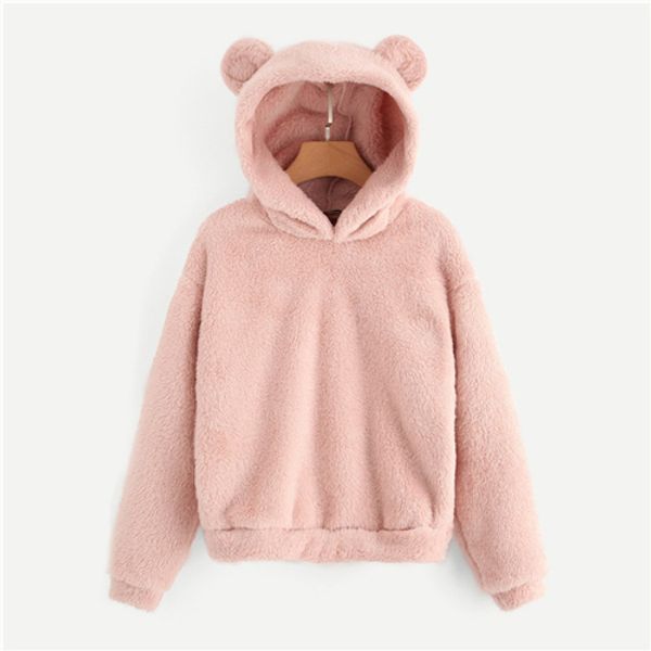 

pink preppy lovely with bears ears solid teddy hoodie pullovers sweatshirt autumn women campus casual sweatshirts, Black