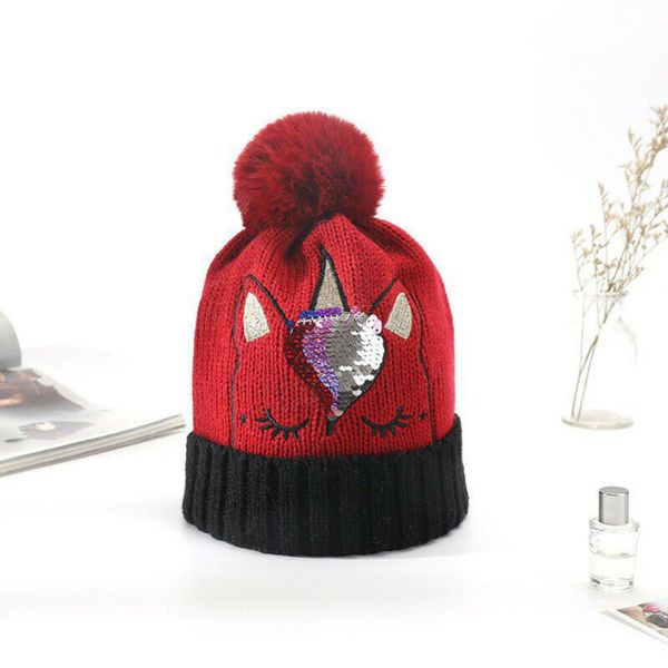 

winter warm unicorn hat baby kids boy girl knit beanie hat fur pom crochet cap