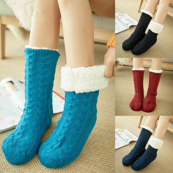 

1 пара женщин мягкий теплый носок fuzzy cozy руно подкладка winter трусы grippers кровать носки winter сгущает knit флис носки женщин, Black;white