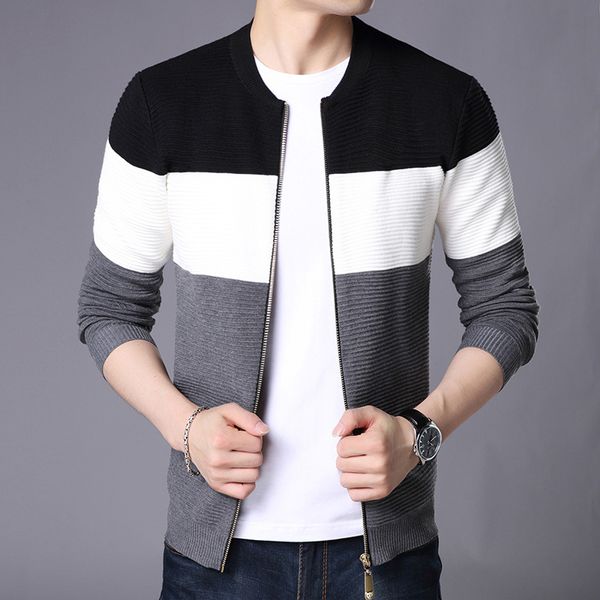 

men's sweaters 2021 spring autumn men casual cardigan sweater jumper winter fashion patchwork knit outwear coat, White;black