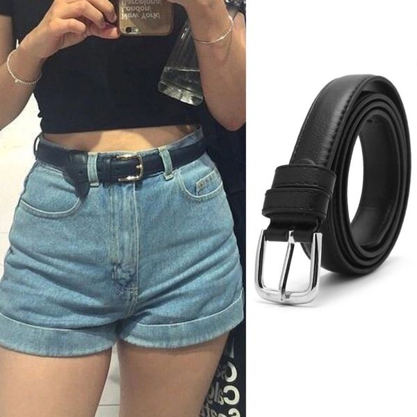 

new fashion female antique black belt metal buckle jeans woman faux leather belt, Black;brown