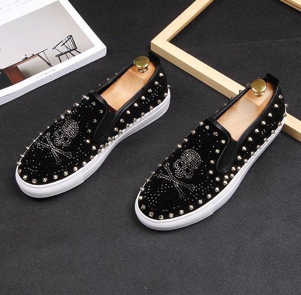 

2018 men shoes men's casual barber casual shoes human skeleton rivet stylist mens designer shoes men luxury loafers gg7921, Black
