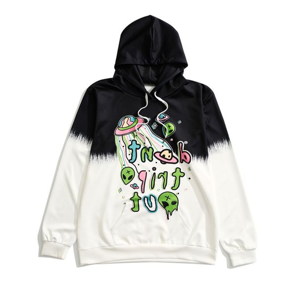 

digital printing autumn and winter new style harajuku long sleeve hoodie women's loose-fit ufo alien hoodie wy1427, Black