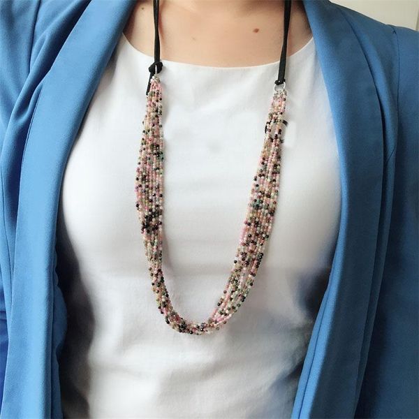 

горячее надувательство двойное использование граненый 2 мм турмалин ожерелье зеленый красный бисер многослойные 8 стенд длинный свитер цепи, Silver