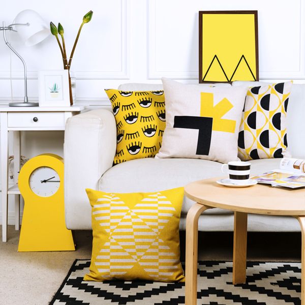 

modern nordic yellow black geometric pillow cover geometry cushion cover home decorative linen pillow case sofa cushion