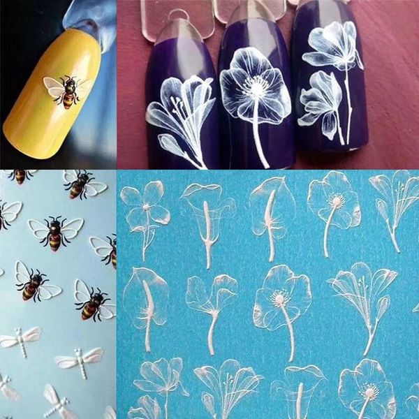 6D Blumen Tiere Biene Nail Art Aufkleber Slider Nagelaufkleber Papier Spitze Wasserzeichen Maniküre Aufkleber