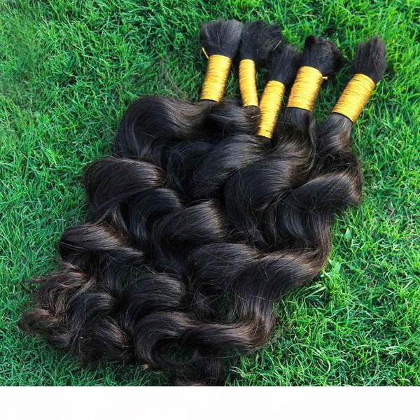

wholesale human bulk hair extensions unprocessed indian loose curly weave bulk for micro braids loose wave hair bulks dye diy, Black
