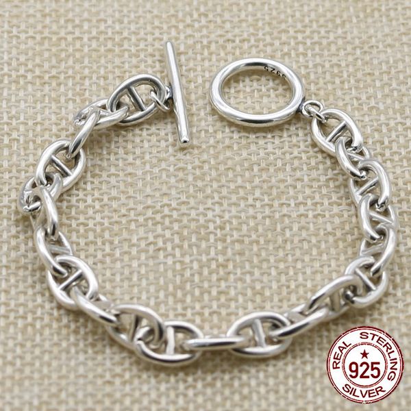 

100% s925 sterling silver bracelet personality fashion classic punk youth jewelry ring shape to send gifts for lovers 2019 new, Black