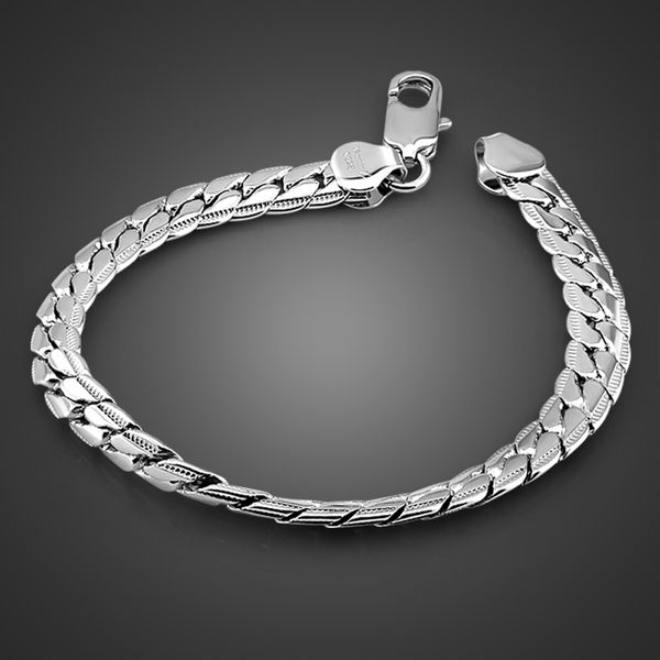 

genuine 100%925 sterling silver mens bracelet singapore twisted chain 8 inches silver wholesale bracelet for men fine jewelry gi, Black