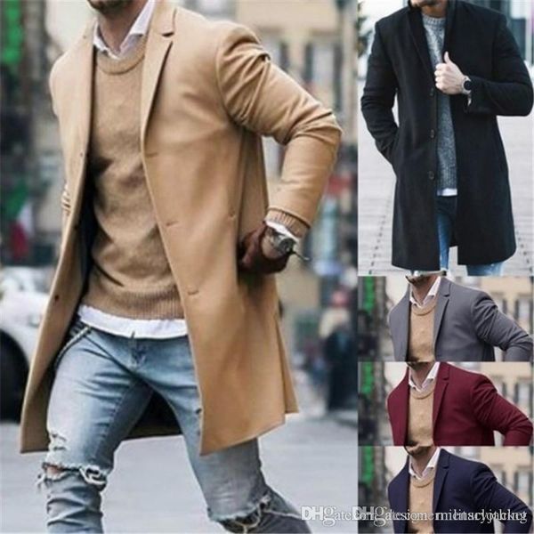 

сплошной цвет дизайнерские мужские пальто зима с длинным рукавом отворотом шеи мужские длинные пальто повседневная мужская одежда, Black