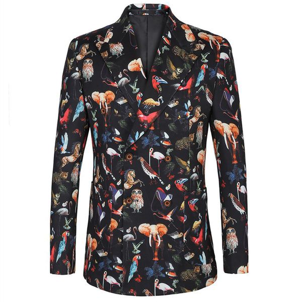 

men's suits & blazers smoking double breasted men blazer slim printed flamingo suit jackets for americana sizes 48r, White;black