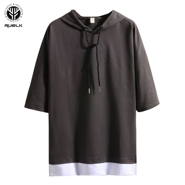 

men's hoodies & sweatshirts ruelk 2021 autumn hip hop street wear short sleeve sweatshirt pullover solid color clothes s-5xl, Black