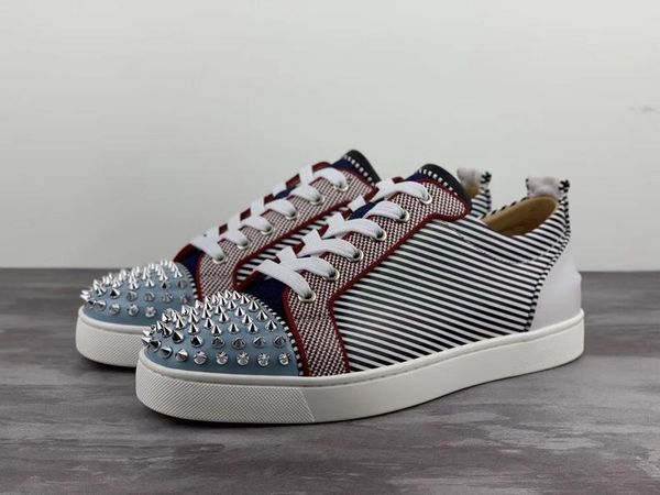 

with red bottom sneakers low toe spikes flat red bottom men and women leather sneakers party designer shoes lts, Black