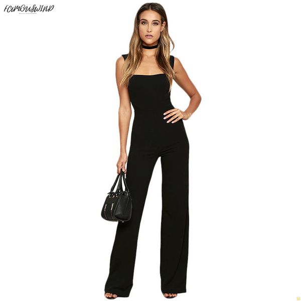 

jumpsuit elegant lady rompers womens flared square neck overalls sleeveless back zipper playsuit female dungarees pantsuit black, Black;white