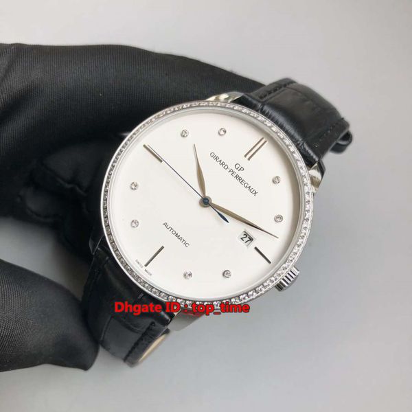 

8 style classique 1966 japan miyota 8215 automatic mens watch 49525d-53a-1a1-bk6a diamonds bezel white dial leather strap gents watches, Slivery;brown