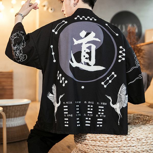 

2019 new summer new chinese style men's windbreaker retro youth printed cardigan trend men's trench coat 2019 men fashion sa-8, Tan;black